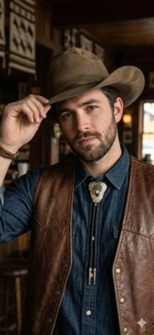 Vintage Brass Bear Paw Turquoise Bolo Tie – Leather Cord – Taiwan Western